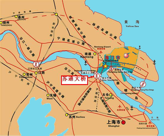 苏通长江大桥位置